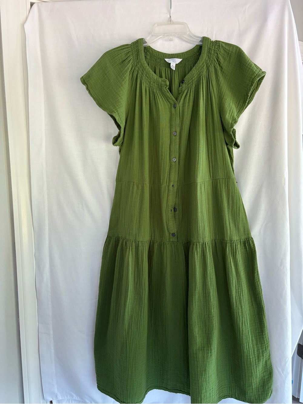 Relaxed Tiered Button-Front Dress in Apple Green